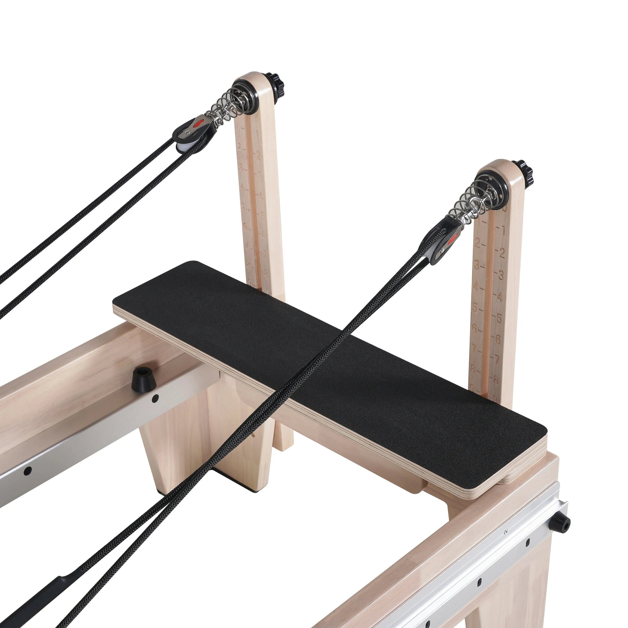 Reformeur Pilates avec chariot en chêne à rail complet et glissière fendue noir