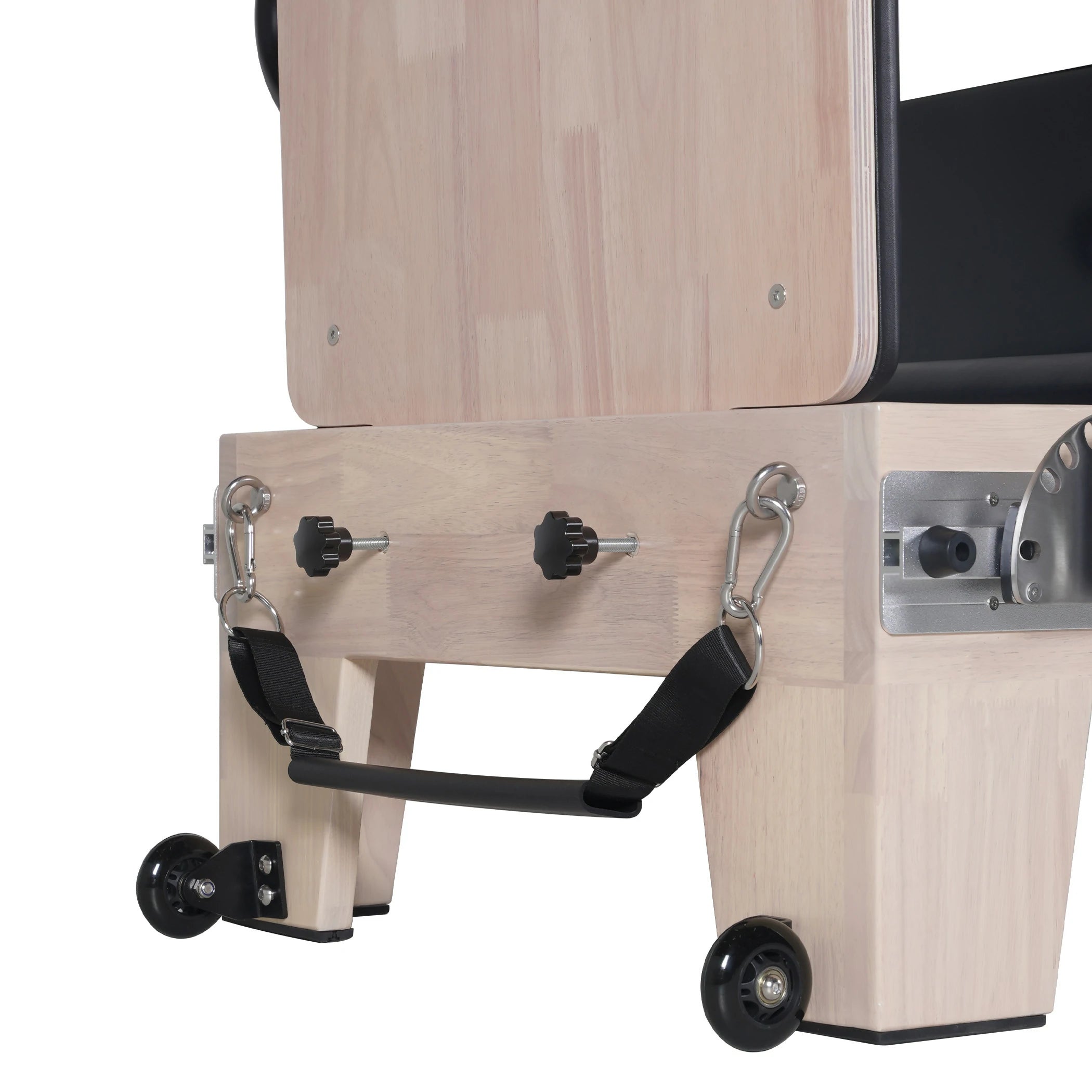 Reformeur Pilates avec chariot en chêne à rail complet et glissière fendue noir