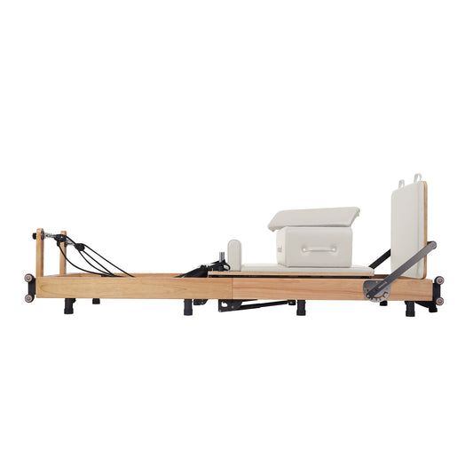 Oak Adjustable-Leg Foldable Pilates Reformer White