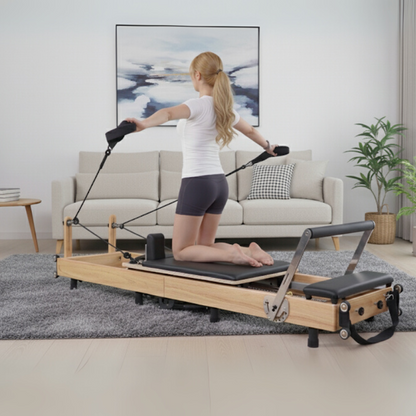 Oak Adjustable-Leg Foldable Pilates Reformer Black
